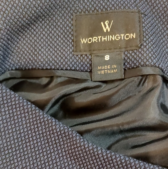 Worthington midi, sz 8, wrap navy blue skirt with 5 buckle design on waist side - Picture 6 of 6